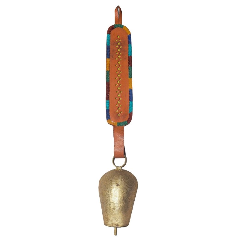 Hand Made Metal Bells Wrought Iron Copper-Zinc Coated Home Décor Chimes Cow Bell Leather Craft Belts - Badam Bell - Medium - 1 Bell - 13 cms Length - SKU : BEL-0127