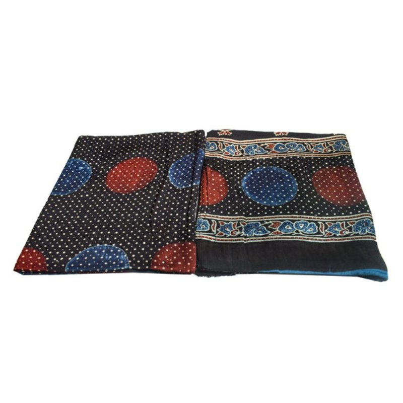 Ajrakh Modal Silk Part Natural Dye Plain Dyeing Ajrakh Border Dupatta Hand Block Print Kurta-Dupatta (Two Piece Set) with Tassels - 2.5 Mt Top - SKU : AI27801F - Image 3