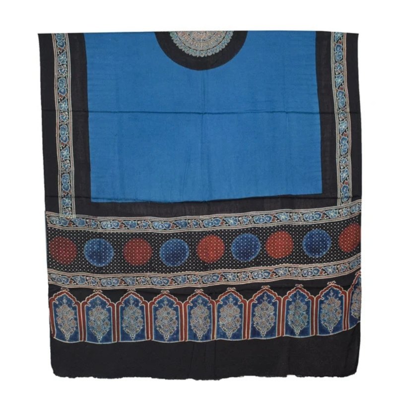 Ajrakh Modal Silk Part Natural Dye Plain Dyeing Ajrakh Border Dupatta Hand Block Print Kurta-Dupatta (Two Piece Set) with Tassels - 2.5 Mt Top - SKU : AI27801F - Image 4