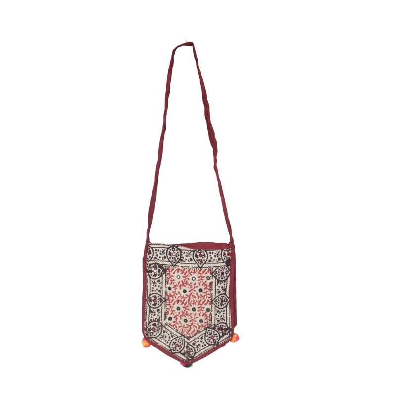 Bela Print Cotton Small Mirror Work Hand Block Print Shoulder Bag - 33 cms Length - SKU : KU28C02G - Image 2