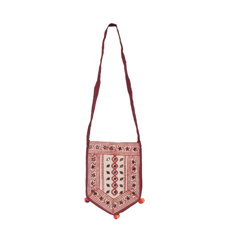Bela Print Cotton Small Mirror Work Hand Block Print Shoulder Bag - 33 cms Length - SKU : KU28C02I - Image 2