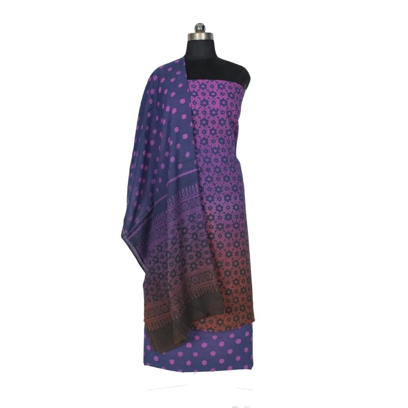 Wax Batik Cotton Ombre dyeing Hand Block Print Dress Material with 44 Inch wide Dupatta - 2.5 Mtr Length - SKU : RA04801E - Image 2